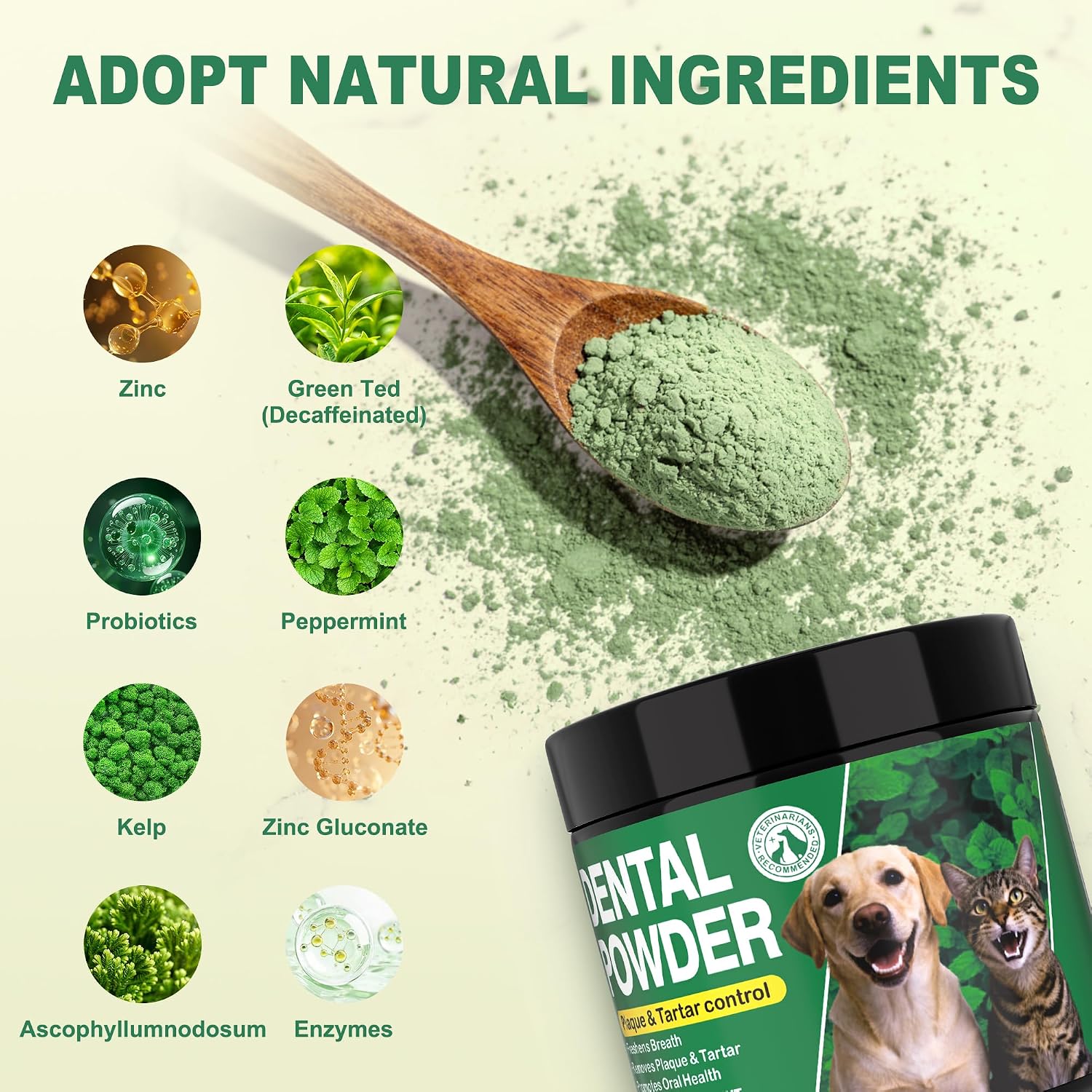 No brushing pet tartar cleaner powder package back view with instructions