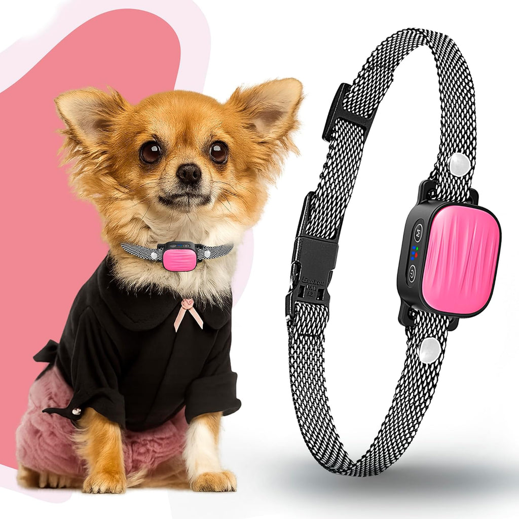 Cawjug anti-bark collar for small dogs front view pink