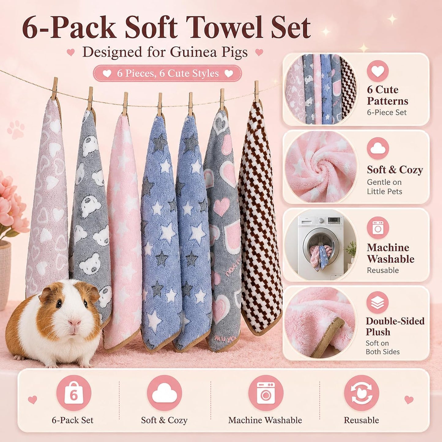 Set of 6 small animal cage liners with assorted patterns