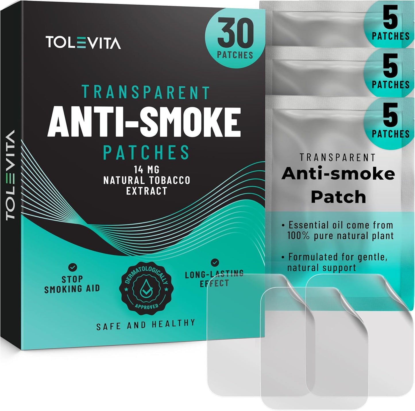 TOLEVITA Anti-Smoke Herbal Patches 14 mg front box view for smoking cessation.