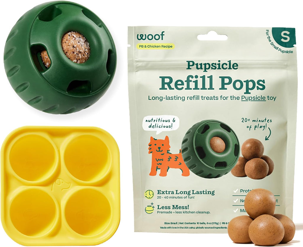 WOOF Starter Pack - Interactive Dog Ball Toy for Boredom - Dog Treat Molds Silicone - Chicken-Flavored Healthy Treats for Dogs - Pupsicle Doggy Enrichment Toy - for Large Pups - 25-75 lbs - Image 11