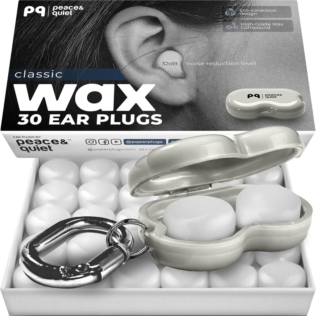 Peace and Quiet PQ wax ear plugs front view packaging
