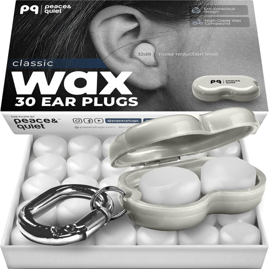 Peace and Quiet PQ wax ear plugs front view packaging