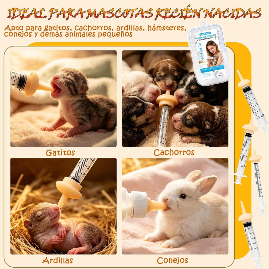 Pet Nursing Feeder Kit, 13PCS Kitten Puppy Feeding Set, Hand Feeding Syringe with Soft Silicone Nipples for Newborn Puppies, Kittens, Hamsters, Rabbits, Small Animals (White) - Image 5