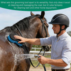 Qwtqwt reusable grooming brush scrubber showing blue soft base side.