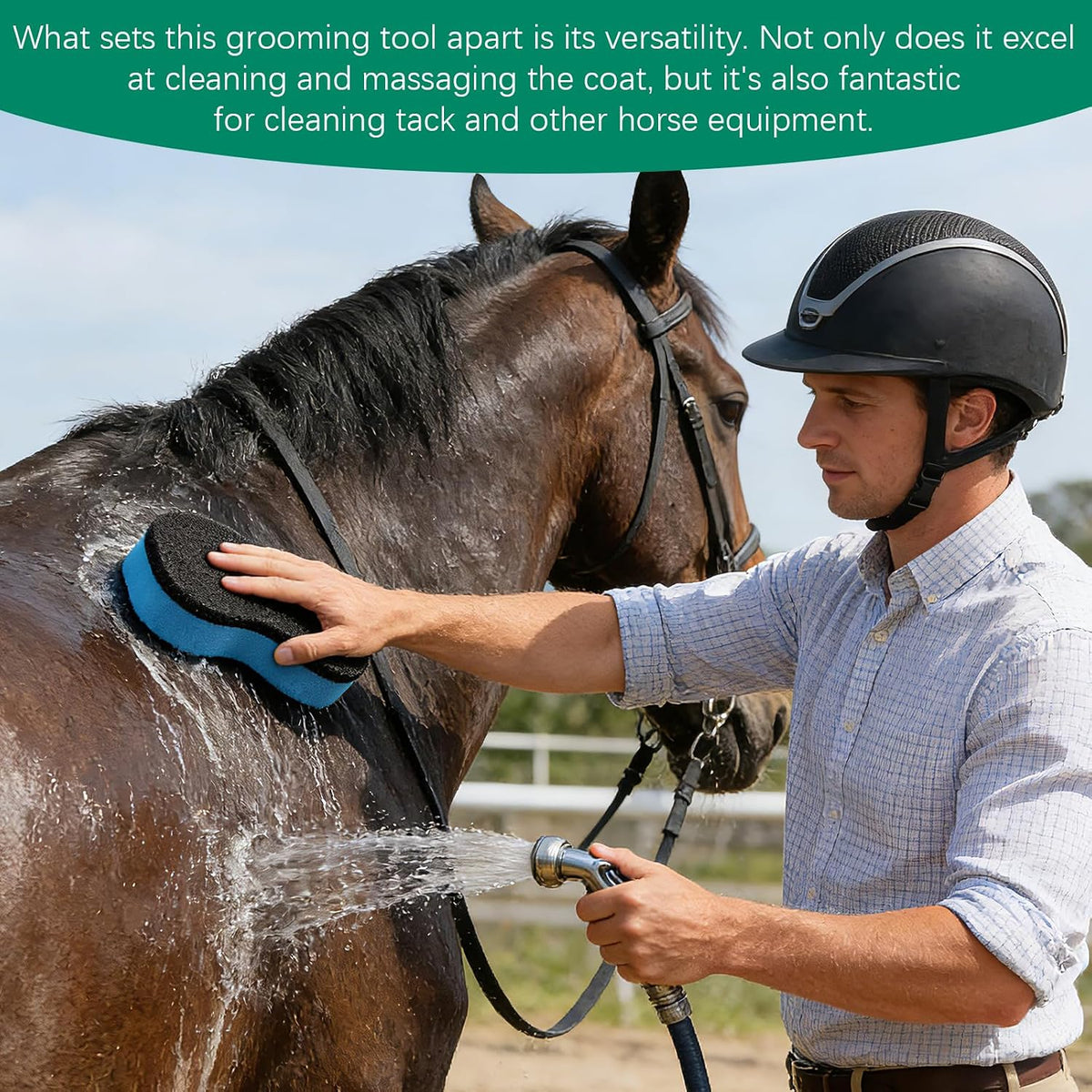 Qwtqwt reusable grooming brush scrubber showing blue soft base side.