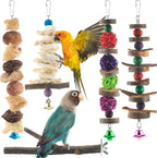 Full set of 7 parrot enrichment toys displayed on a white background