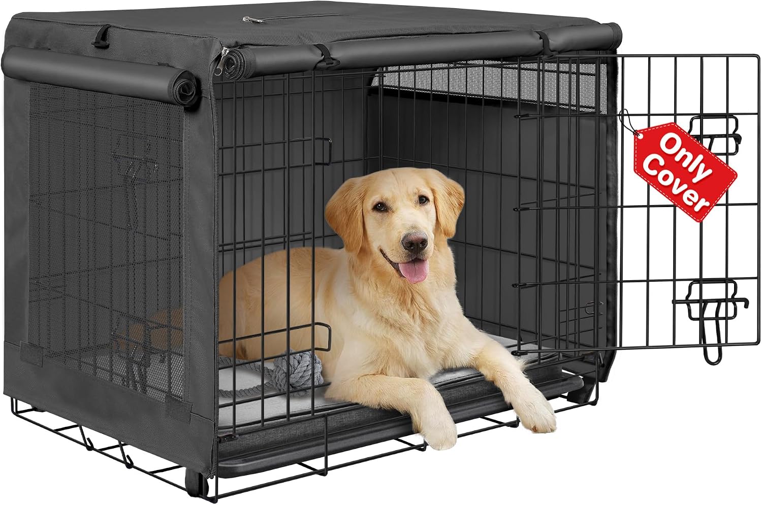 Seiyierr Dog Crate Cover - Kennel Covers Fit for 24 Inch Dogs Crate, Double Door Polyester for Wire Puppy Cage Indoor Outdoor Protection, Grey - Image 12