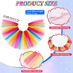 Colorful tulle skirts and feathered hats for hens showcased on a white background