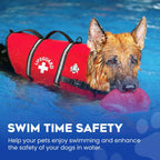 Quick release buckles and secure fastening system on red dog float coat