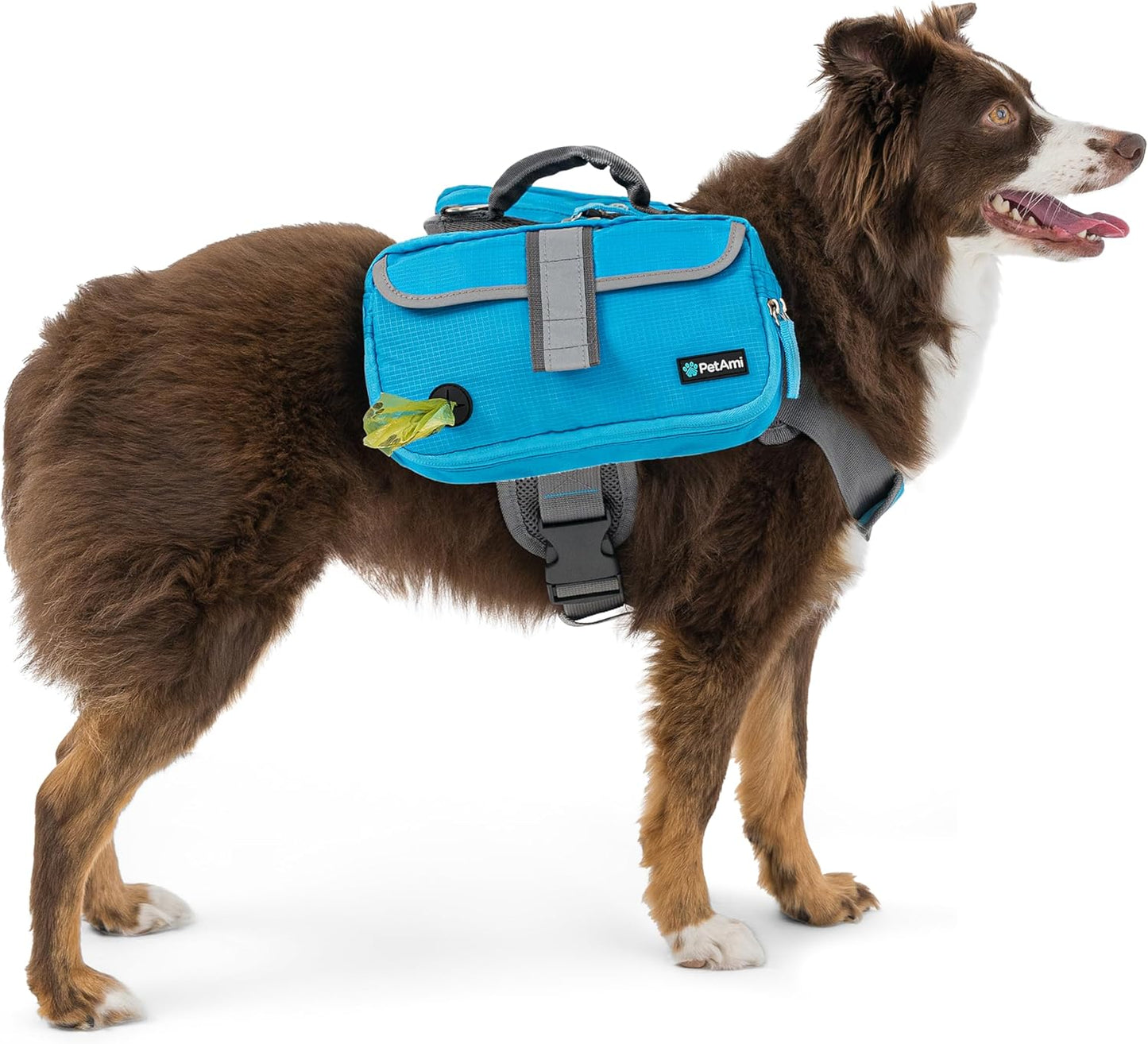 PetAmi dog backpack saddle bag harness front view on a labrador