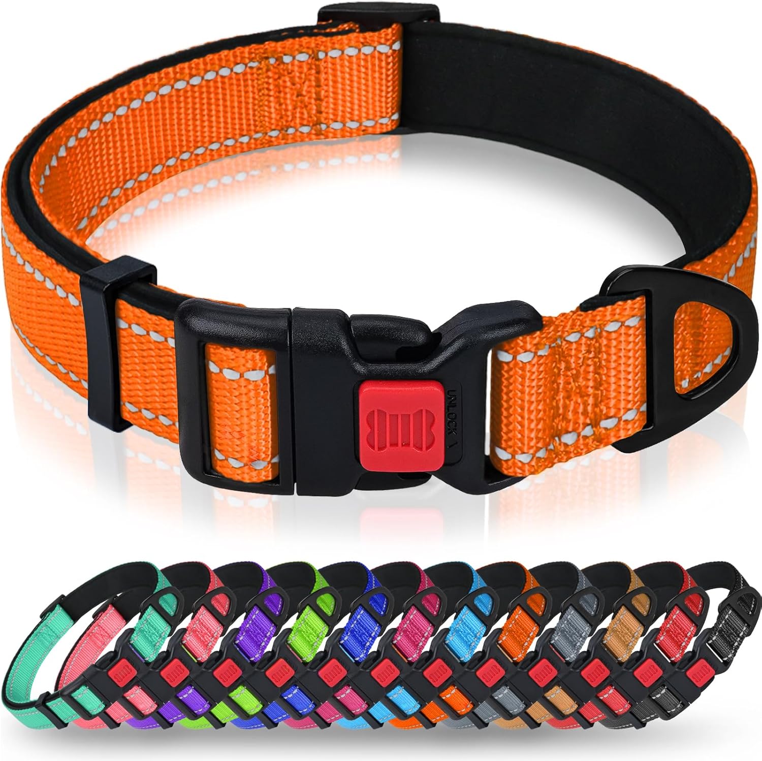 Taglory Reflective Dog Collar for Large Dogs, Soft Neoprene Padded with Escape-Proof Locking Buckle, Upgraded Zinc Alloy Ring, Adjustable for Pitbull Labrador Retriever, Red,L - Image 10