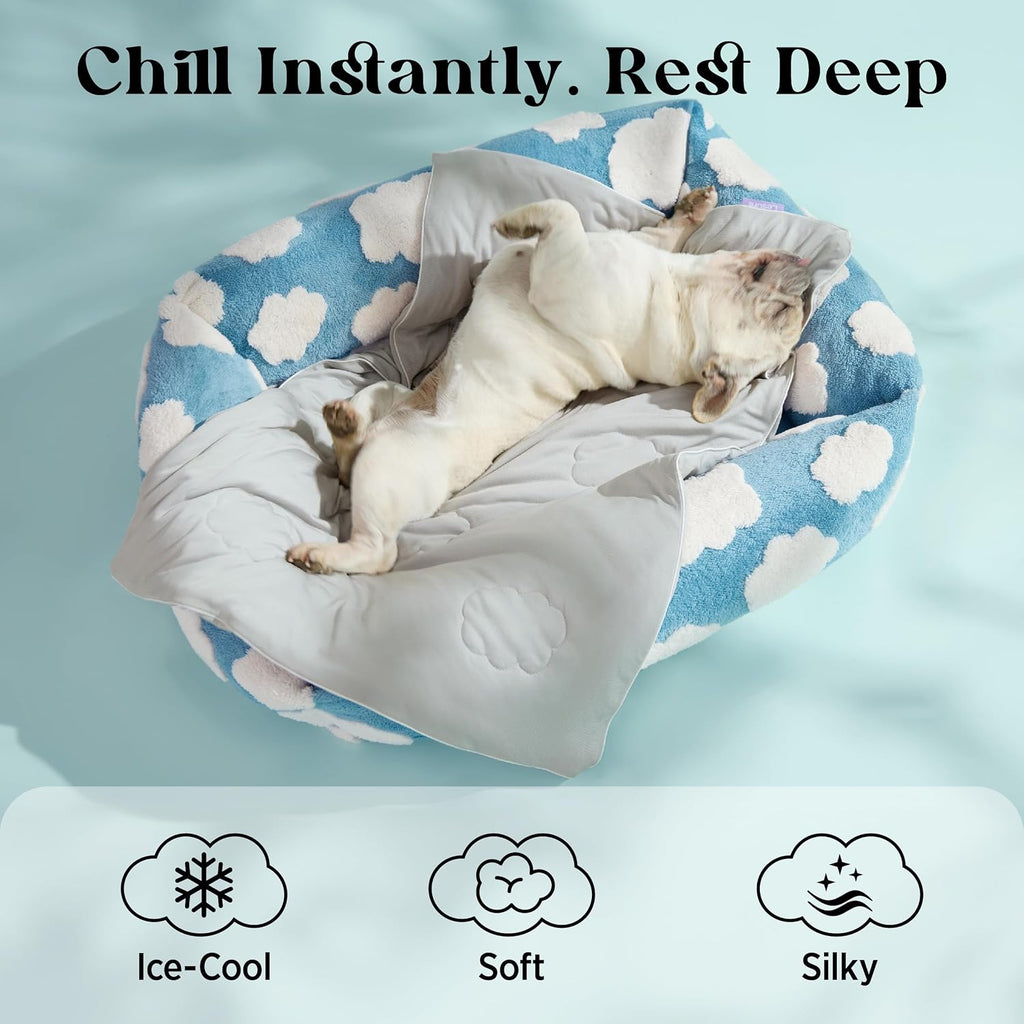 Lesure pet cooling mat folded neatly on a bed