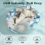 Lesure pet cooling mat folded neatly on a bed