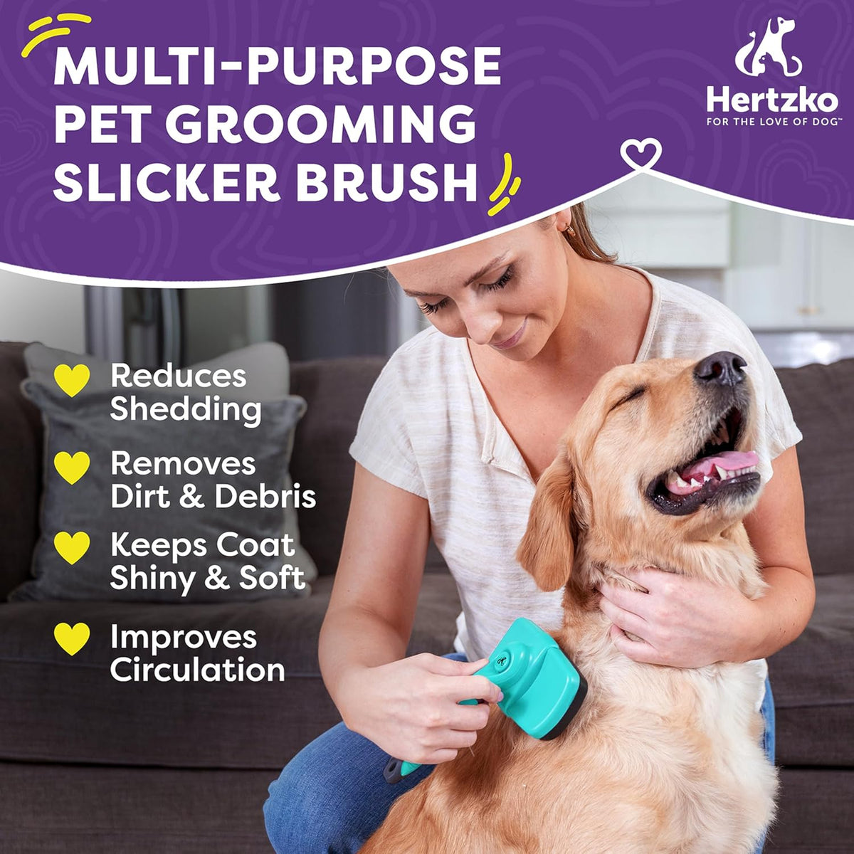 Hertzko dog and cat grooming brush showcasing the push button mechanism