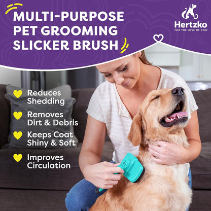 Hertzko dog and cat grooming brush showcasing the push button mechanism