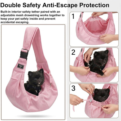 Side view of Riuja pet sling with zipper storage pocket