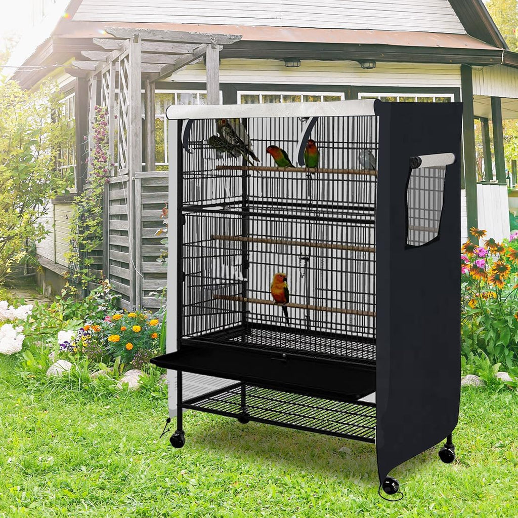 Deckaly waterproof cage cover applied to a parrot enclosure for light blocking.