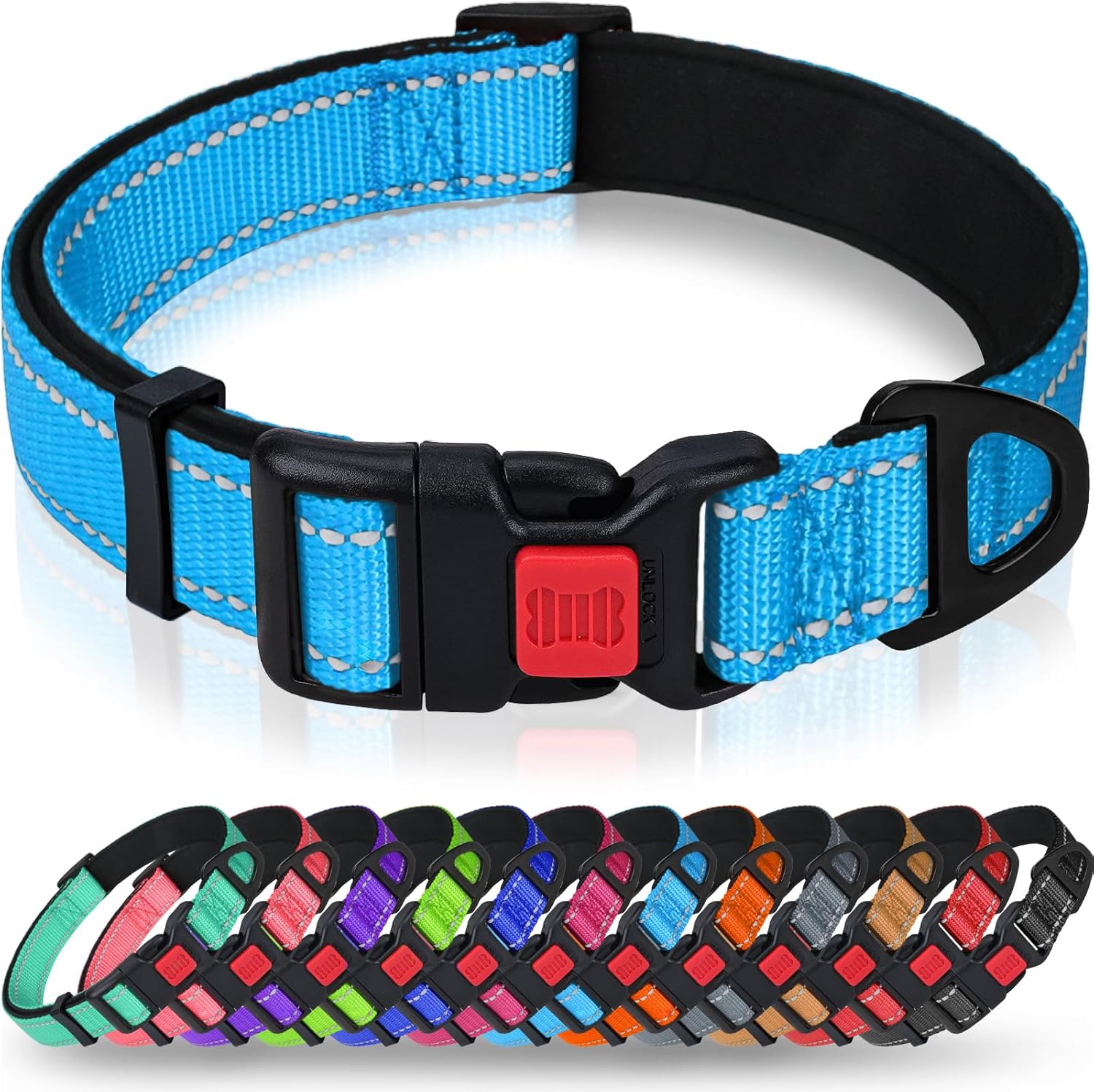 Taglory Reflective Dog Collar for Large Dogs, Soft Neoprene Padded with Escape-Proof Locking Buckle, Upgraded Zinc Alloy Ring, Adjustable for Pitbull Labrador Retriever, Red,L - Image 12