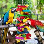Close up of colorful wooden blocks and cotton rope knots