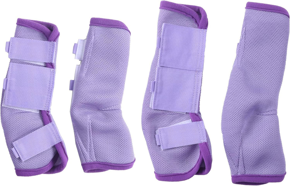 Gallopoff horse fly boots set of 4 violet full front view on horse legs