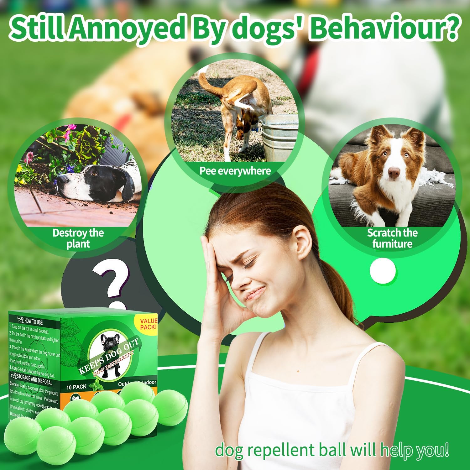 Pack of ten natural cat and dog repellent balls