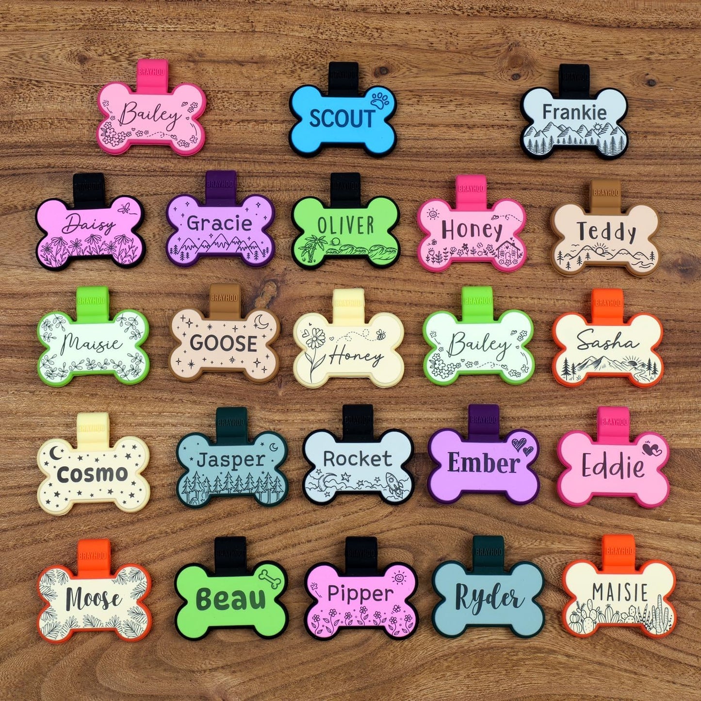 Premium imported USA custom engraved cat and dog identification tag layout.
