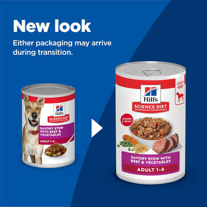 Hill's Science Diet Beef and Vegetables canned dog food twelve pack packaging