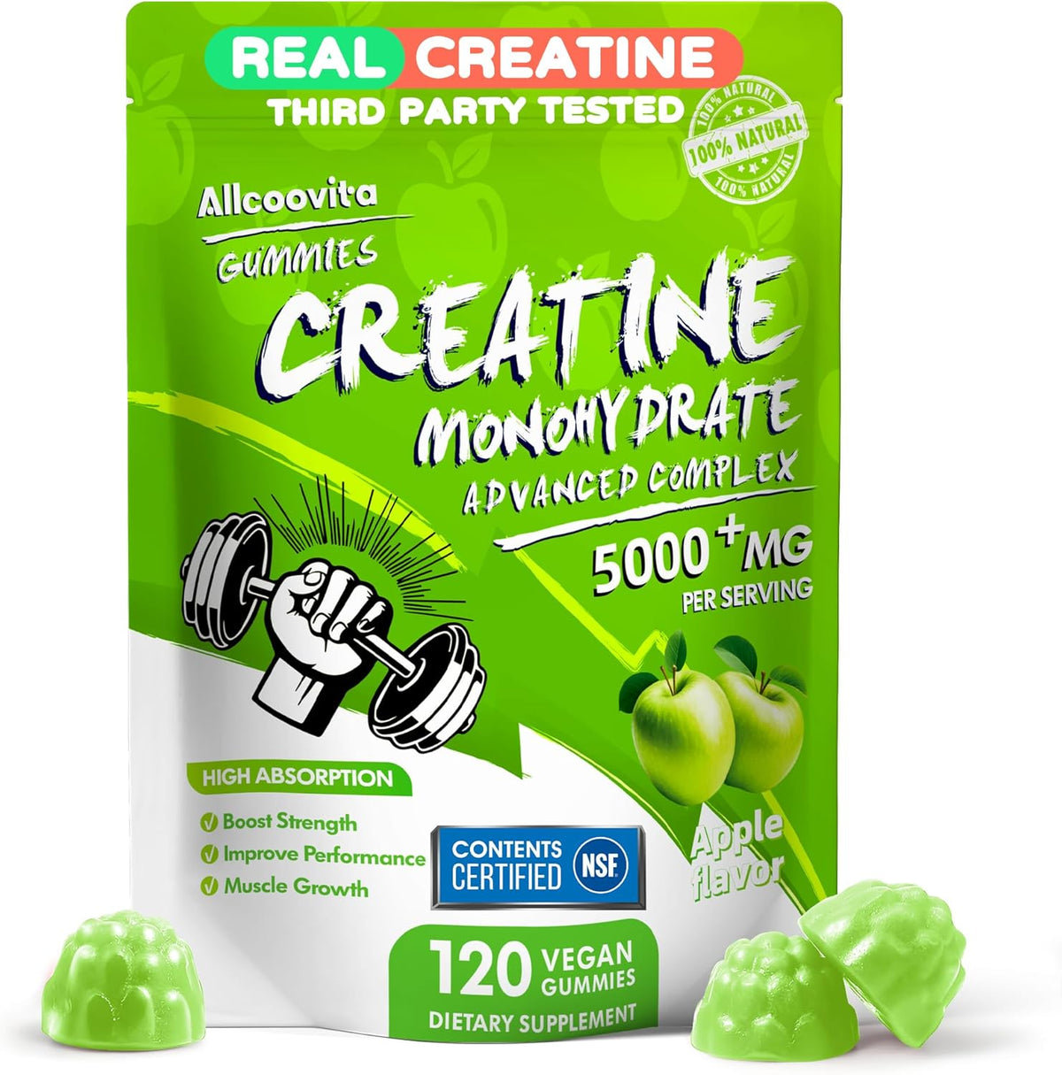Allcoovita Nsf Certified Creatine Gummy front view pouch packaging