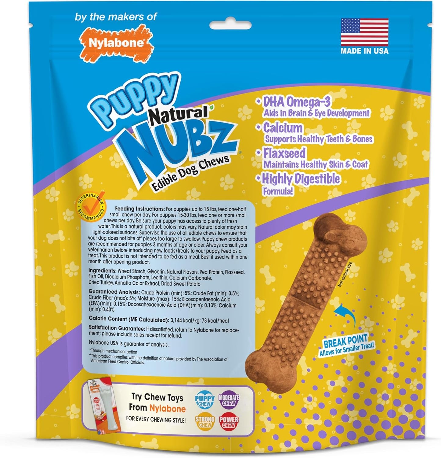 Nylabone Nubz Natural Dog Chew Treats for Puppies, Long Lasting Dog Bones Made in USA, Puppy Training Treats, Turkey & Sweet Potato Flavor, for Small Dogs Up to 25 lbs. (28 Count) - Image 10