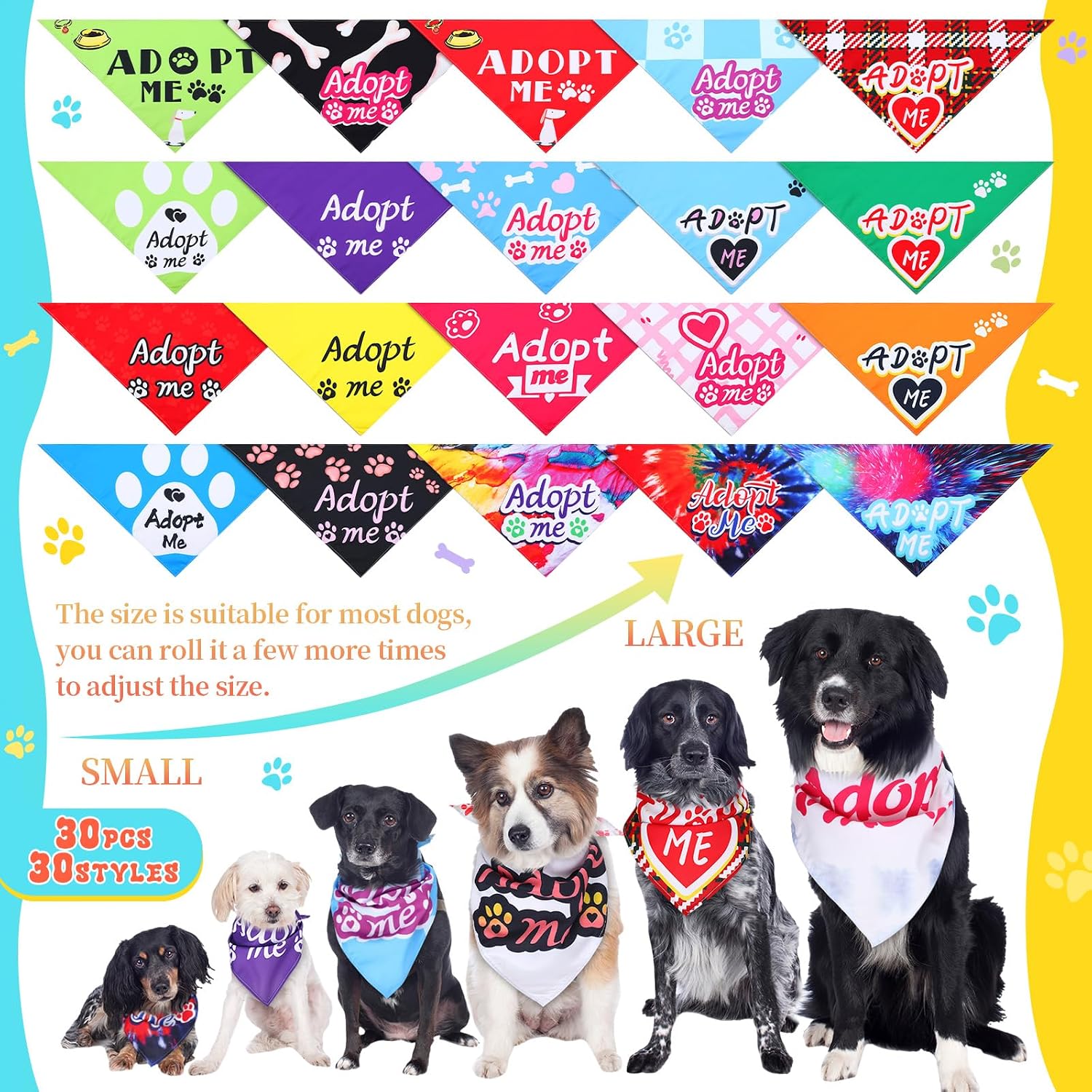 Adjustable polyester triangle dog bibs for adoption events