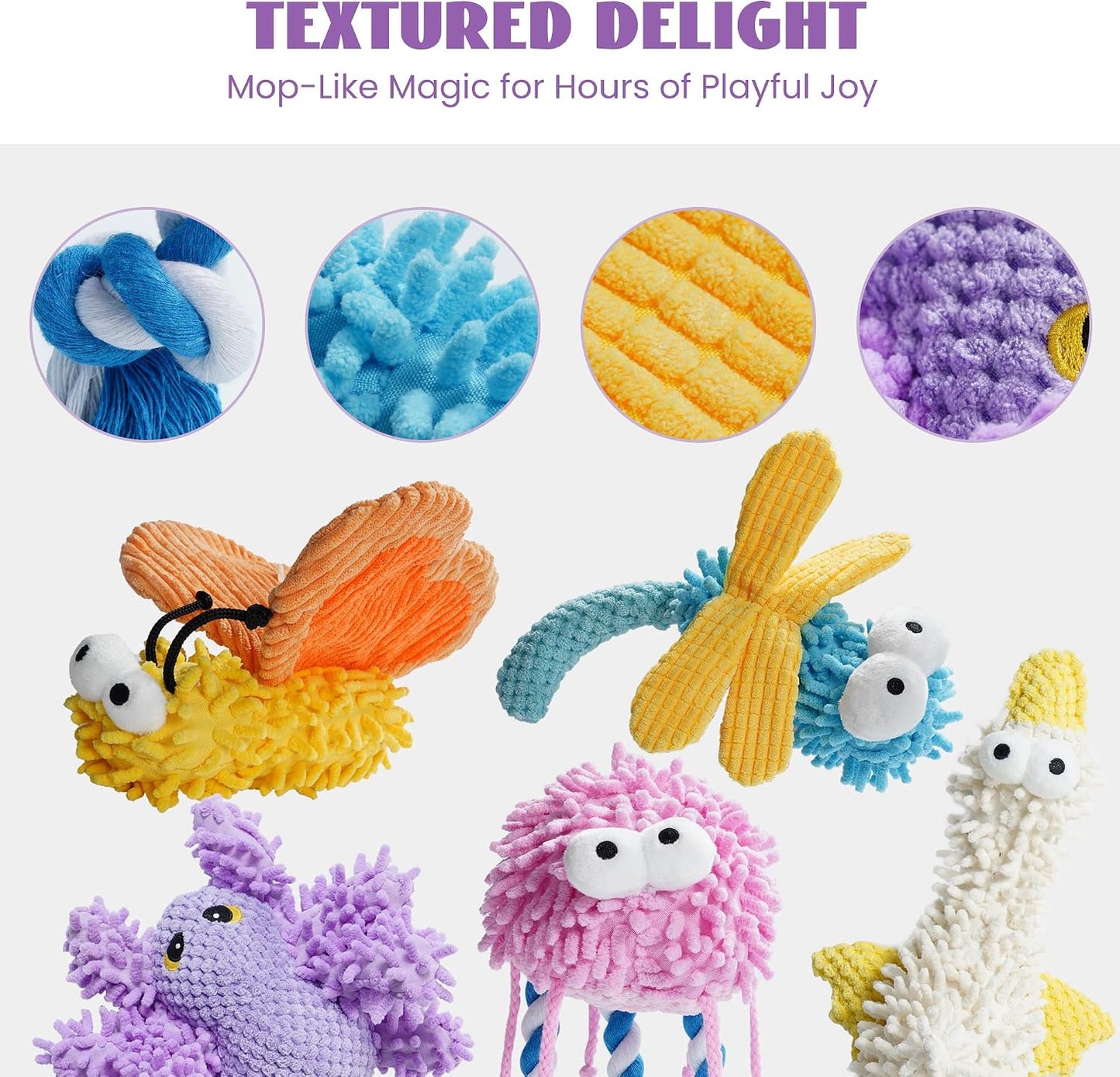 Nocciola durable pet plush toys spread out highlighting the stuffing-free floppy design.