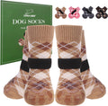 Expawlorer Dog Socks front view showing khaki british style pattern