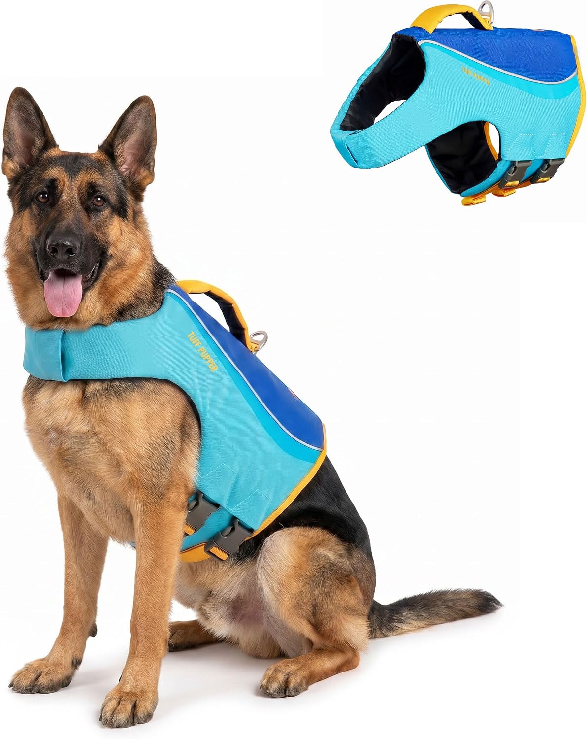 Tuff Pupper Dog Life Jacket | High Buoyancy Dog Swim Vest with Rescue Handle | Adjustable Secure Fit | Reflective Safety Trim | Pet Flotation Jacket for Swimming Boating Kayaking (Blue/Yellow, XXS) - Image 9