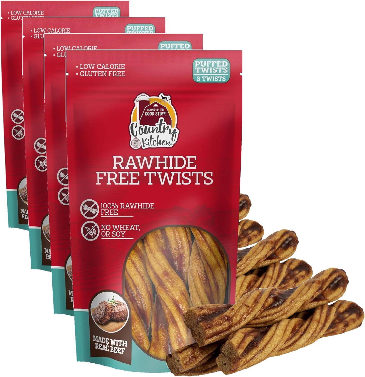 Happy dog eating a rawhide-free beef twist