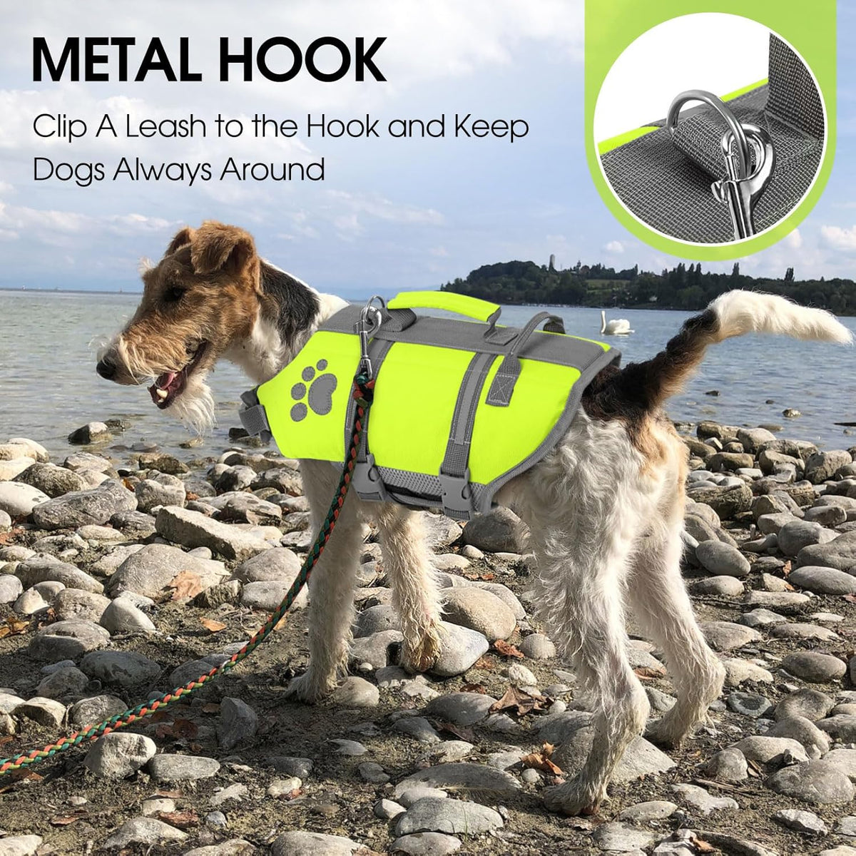 Queenmore pet floating jacket top view showcasing the heavy duty rescue handle.