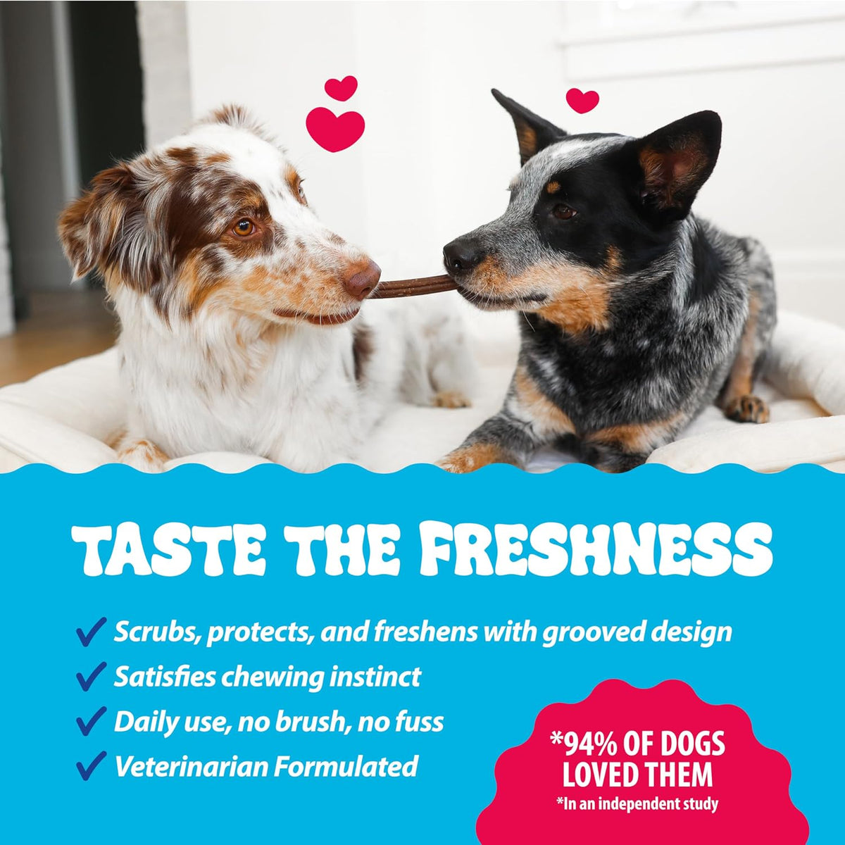 Dental Fresh dog dental sticks showcasing the unique eight groove textured cleaning shape