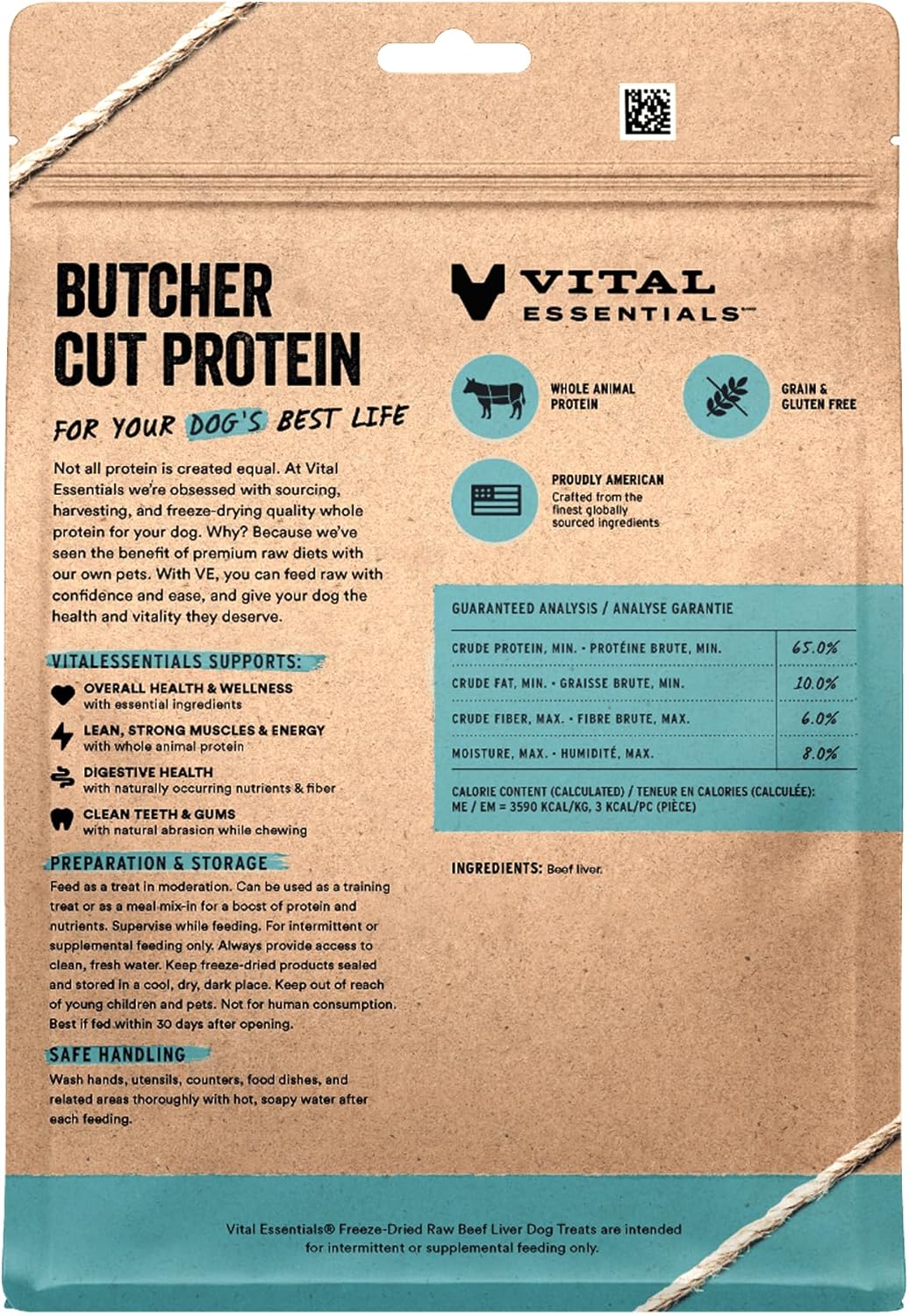 Vital Essentials raw single ingredient beef liver training treats 15 ounce bag