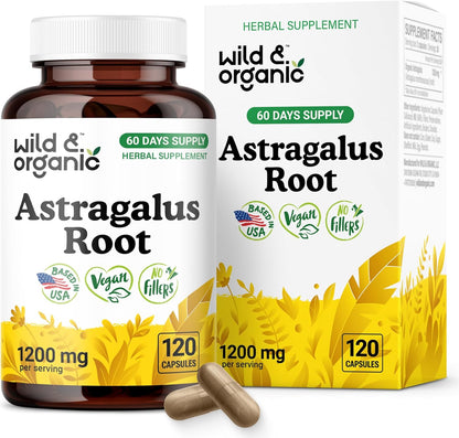 Wild & Organic Astragalus capsules front view for premium immune support