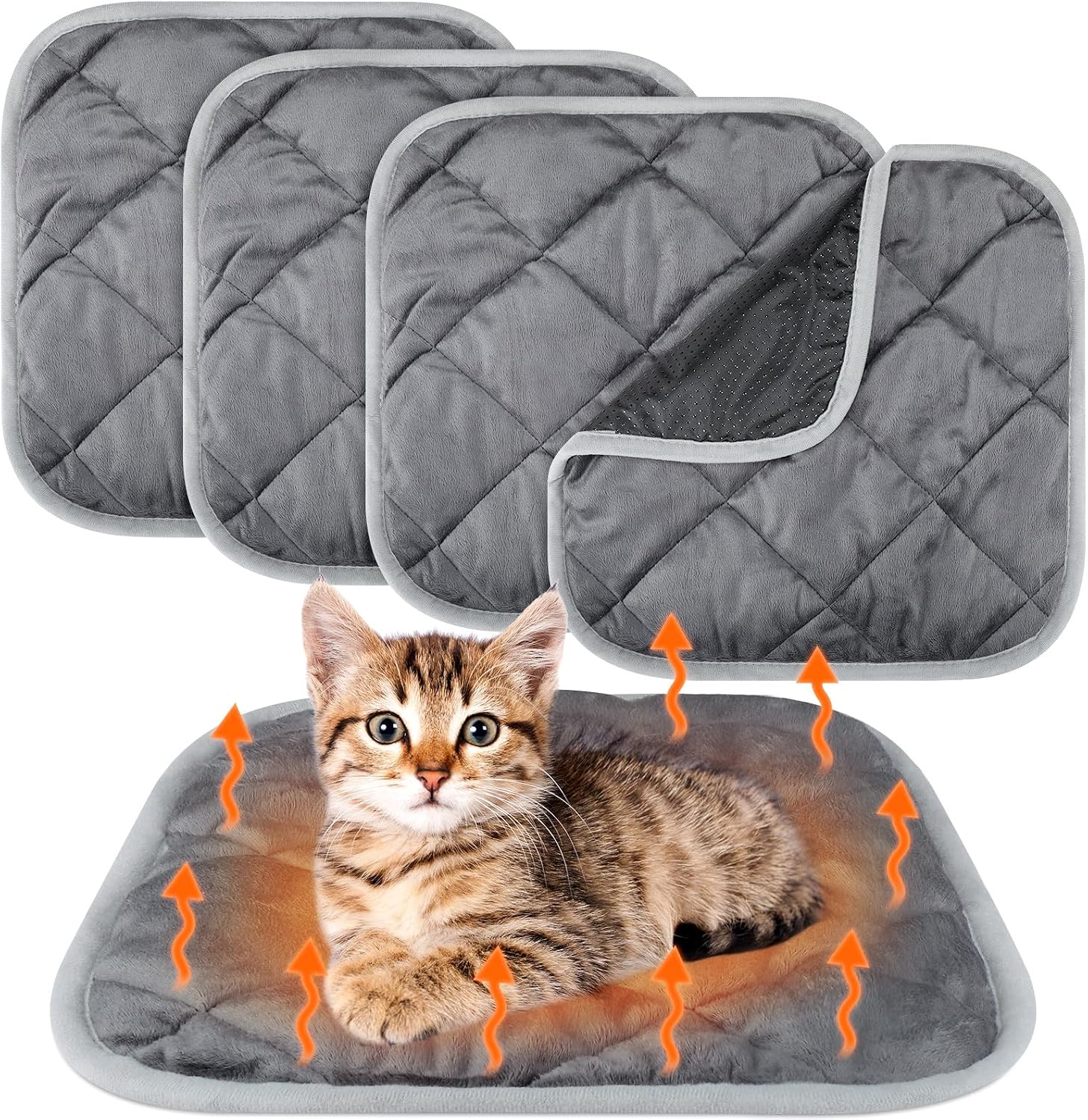 4 Pack Self Heating Cat Pad Self Warming Dog Mat Reflects Body Heat Extra Warm Thermal Pet Pad Washable Dog Cat Bed Crate Bed Mat Blanket(Gray,16 x 20 Inch) - Image 10