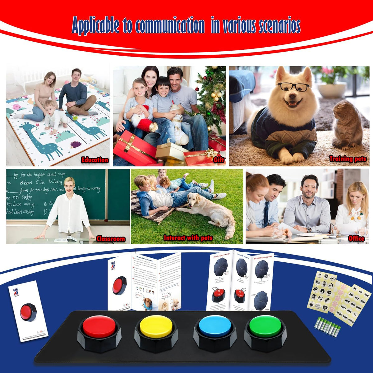 Detailed view of the custom label stickers and pre printed scenario stickers included in the training package