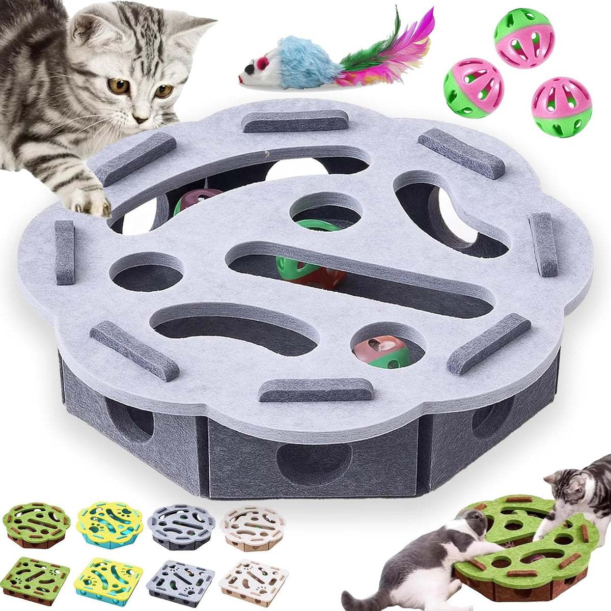 Cat Scratch Puzzle Enrichment Box, Cat Nail File Enrichment Box with Bell, Nail File Stress Free Alternative to Clippers and Grinders, Interactive Cats Puzzle Toy -Bite & Scratch Resistant (StyleA) - Image 9