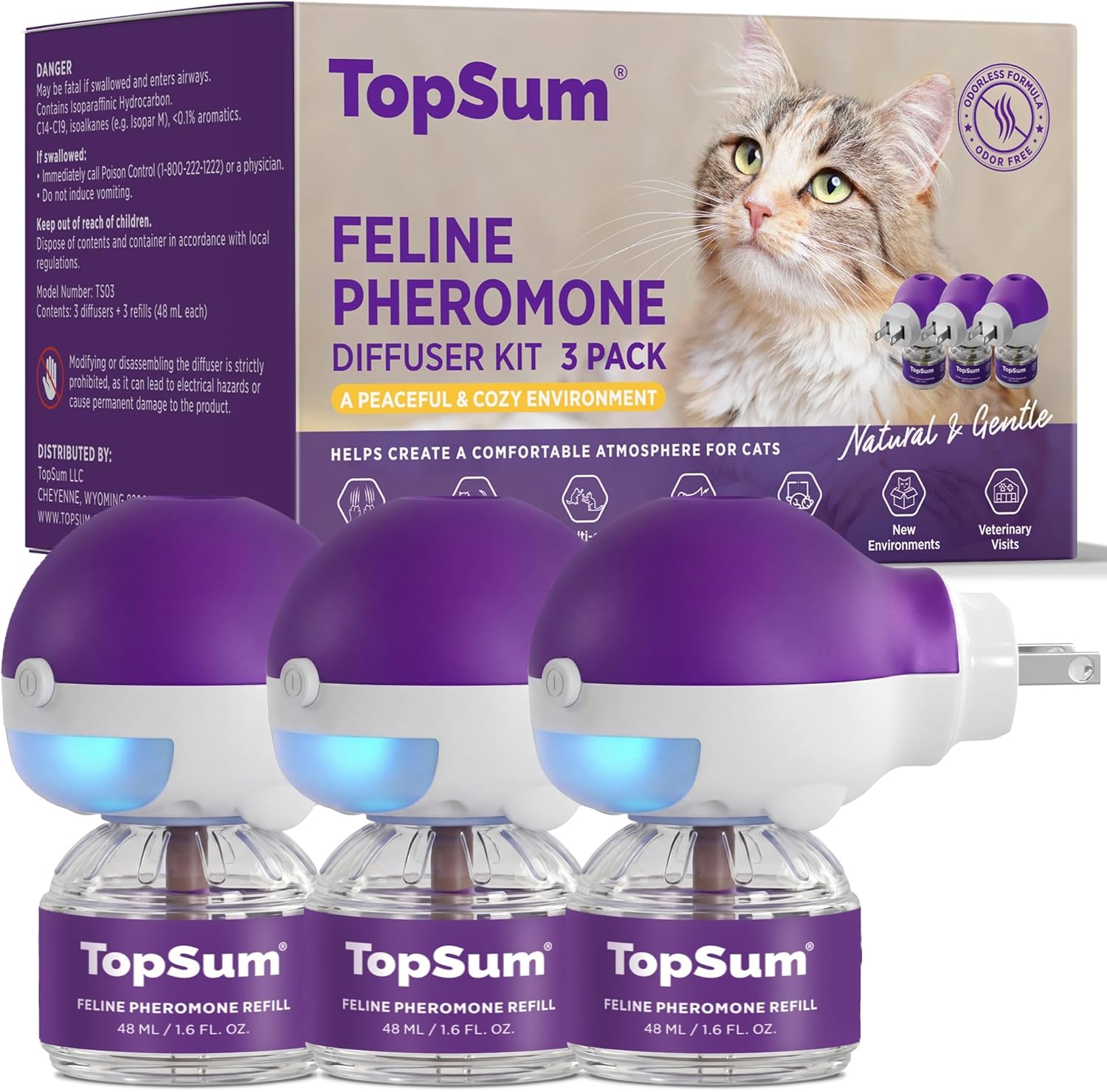 TopSum cat calming pheromone diffuser purple pack front view