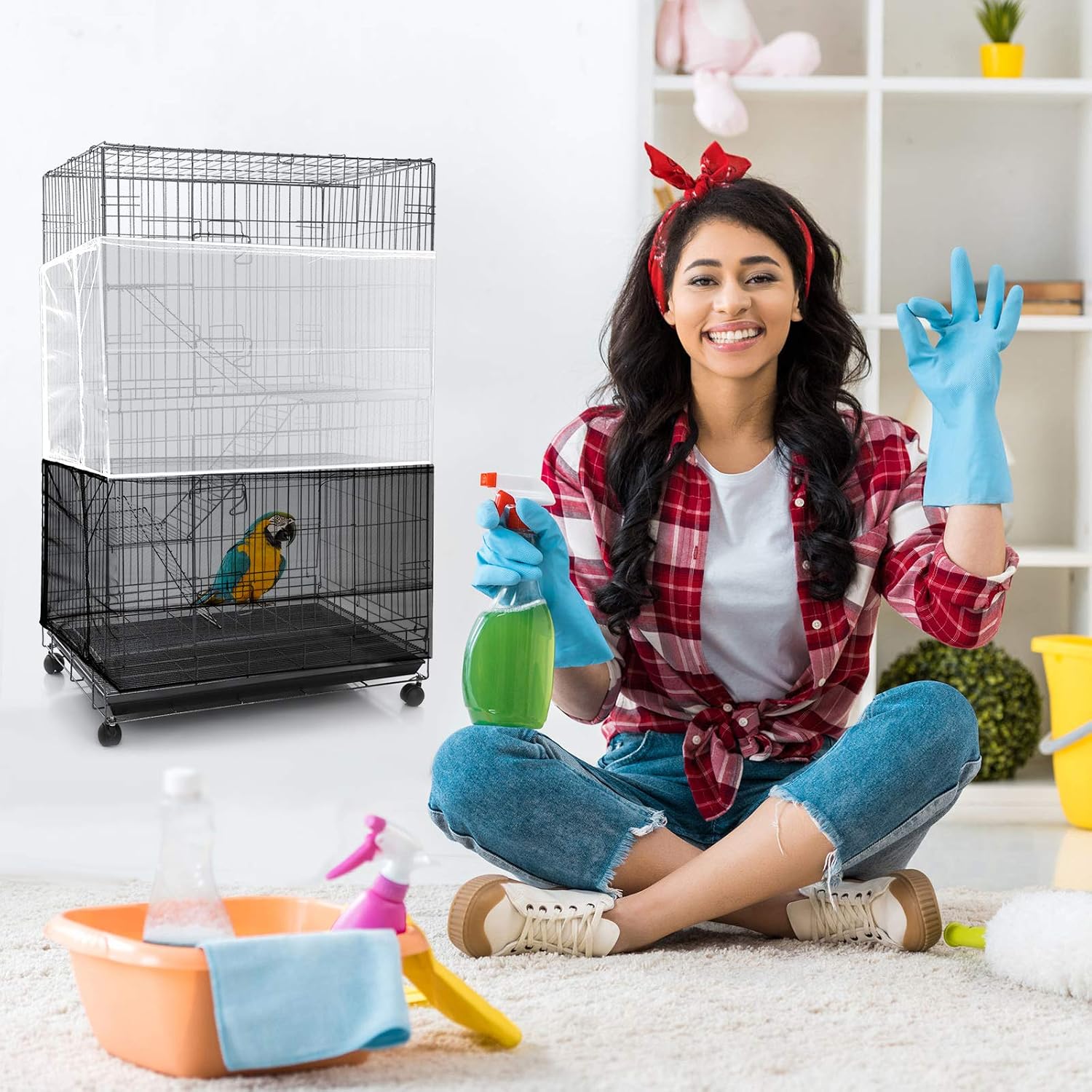 Shappy birdcage seed feather catcher being hand washed in a sink