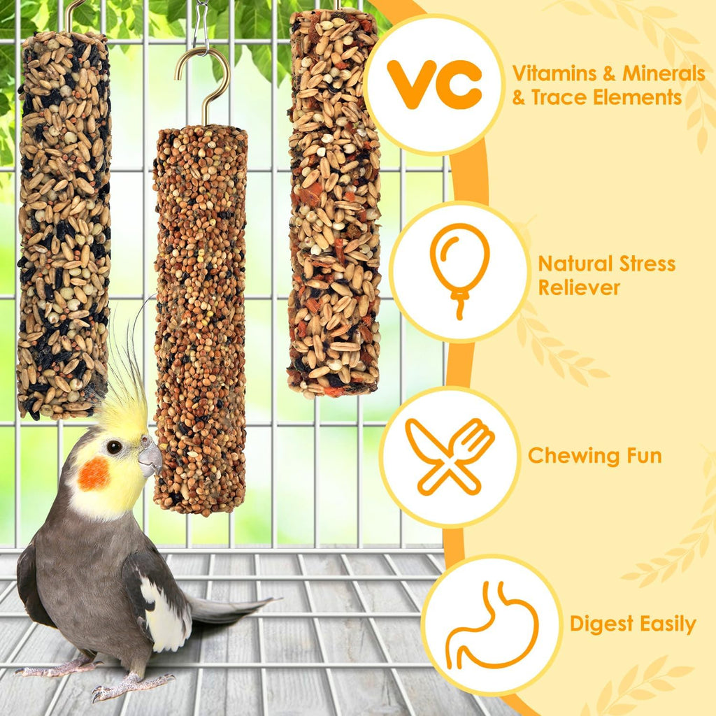 Cockatiel eating Katumo natural grain crunch treat in cage