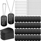 Yinkin personalized military dog tags set front view showcasing bulk black aluminum blanks and silver ball chains.