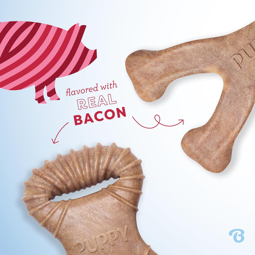 Benebone Puppy 2-Pack Dental Chew/Wishbone Durable Dog Chew Toys for Gentle Chewers, Real Bacon, Made in USA, Small - Image 2