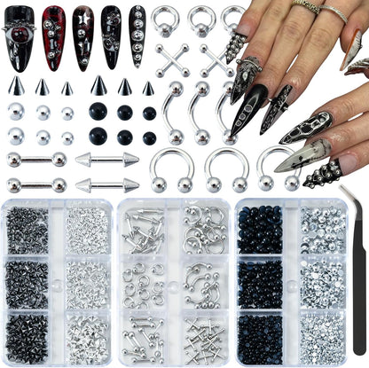 Pizadix goth nail charms kit front view showing 3 boxes