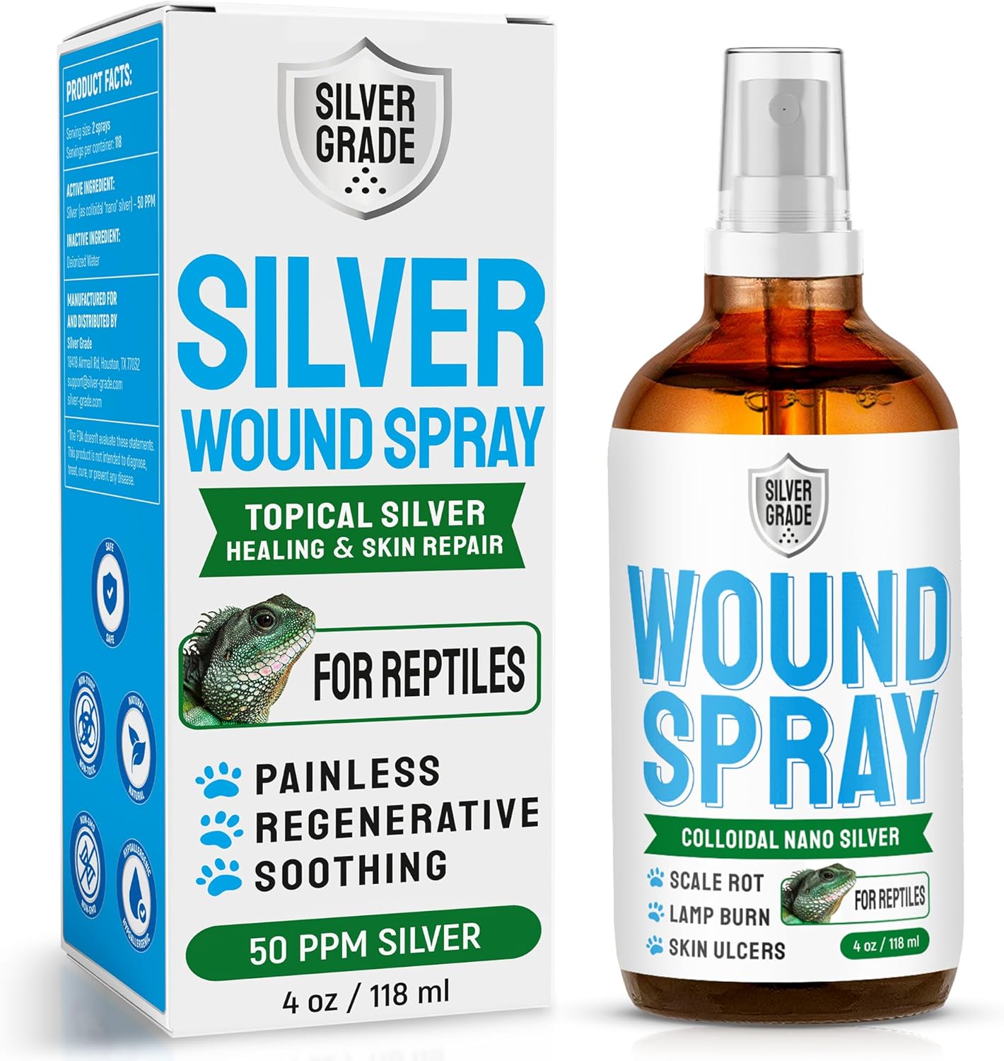 Silver Grade Reptile Wound Care Spray bottle front view