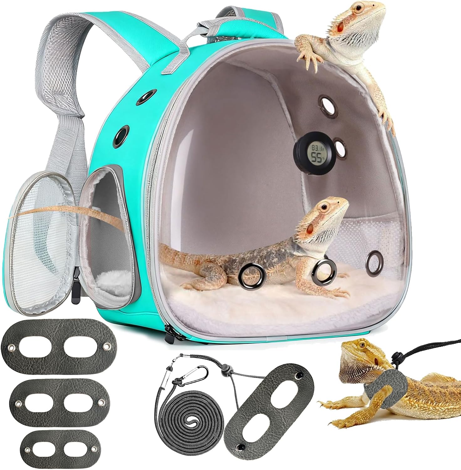 Bearded Dragon Travel Backpack Carrier with Reptile Thermometer and Humidity Gauge Lizard Travel Cage Space Capsule Clear Bubble Window Astronaut Reptile Bag for Ball Python (Pink, Carrier) - Image 12